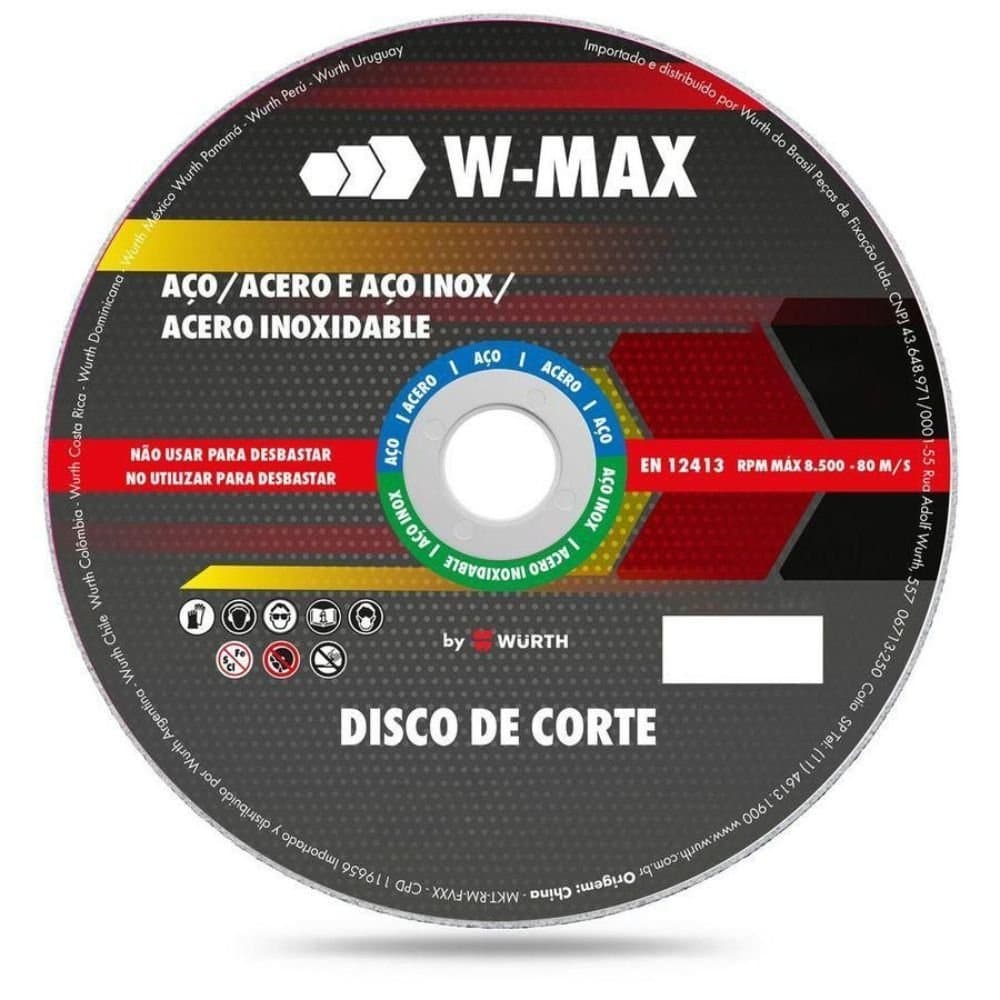 Disco Abrasivo de Corte para Aco 115 x 25 x 2223 mm W-MAX BY WURTH-5986212301