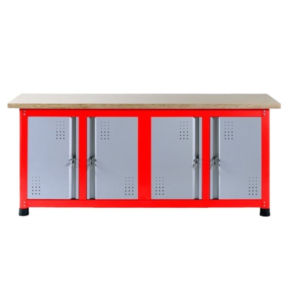 Bancada de Trabalho Vermelho 4 Portas 2000 x 40mm 500Kg NOCRAM-LMVMBM-T