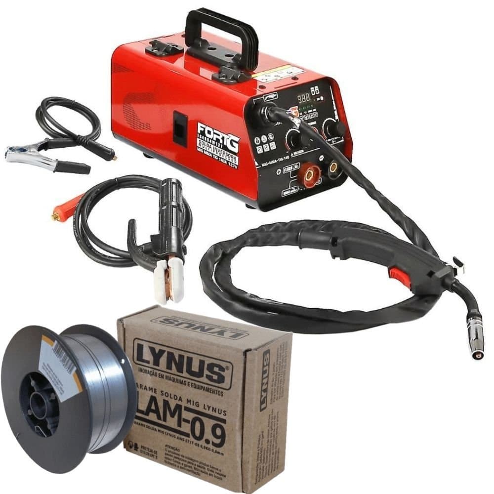 Combo Maquina de Solda Inversora MIG MMA TIG 140A 220V Arame de Solda Sem Gas 09Kg FORTGPRO-K9180