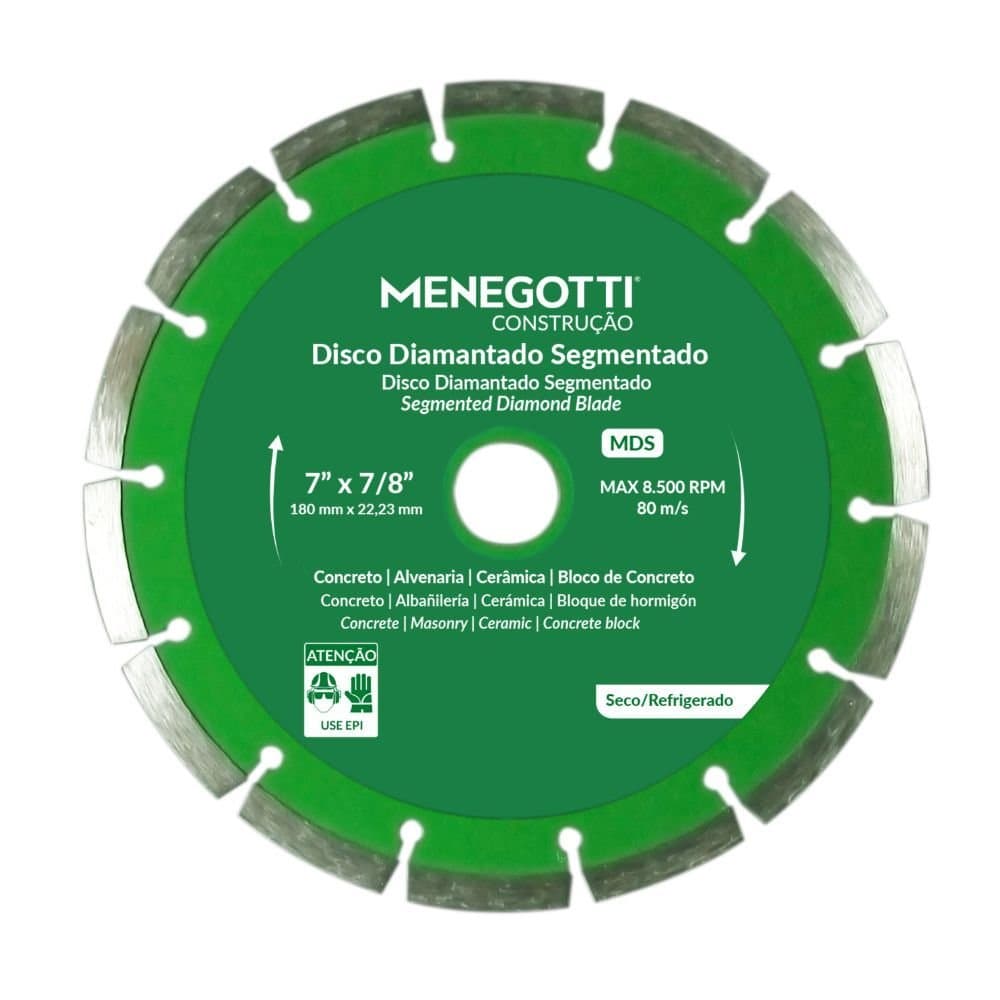 Disco de Corte Diamantado Segmentado 180 mm x 2223 mm MDS MENEGOTTI-63030101