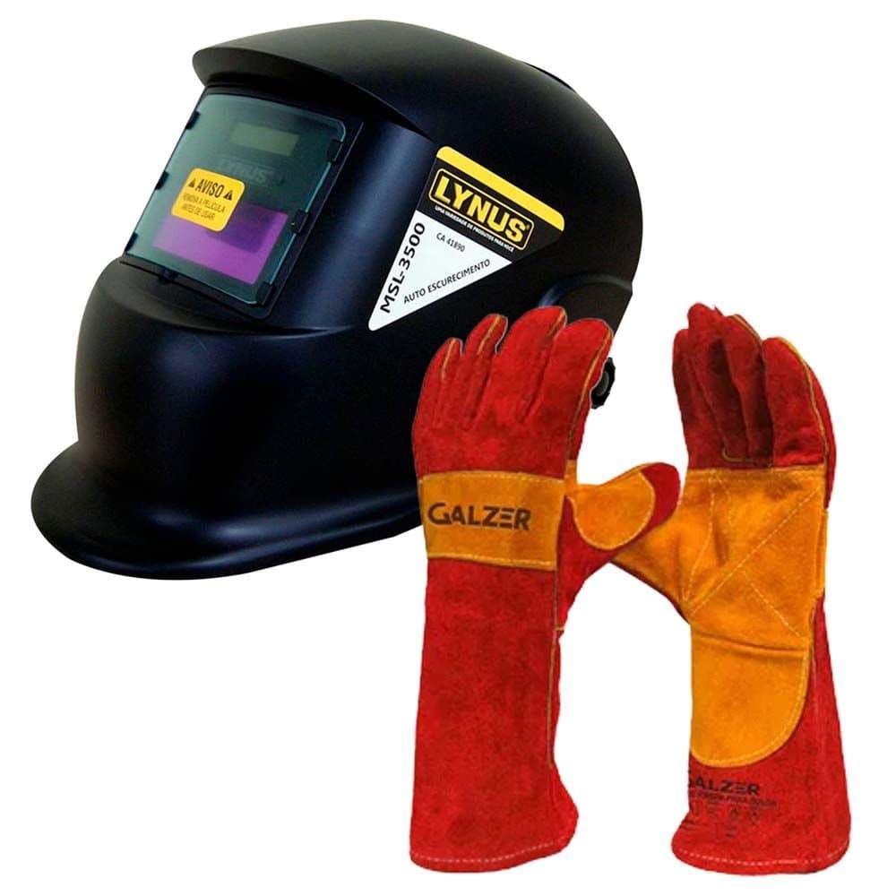 Combo Mascara de Solda Automatica MSL-3500 Tonalidade 11 Luva Soldador Cano Longo LYNUS-K9563