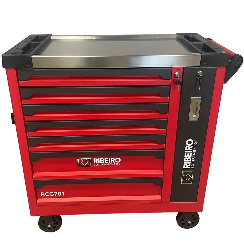 Carrinho para Ferramentas Fechado 07 Gavetas 01 Porta Frontal Vermelho RCGI701 RIBEIRO-9217
