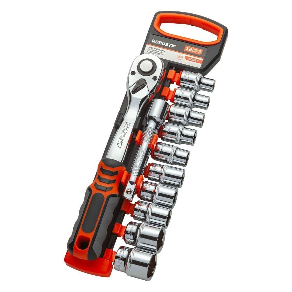 Jogo de Soquetes Sextavados 12 Pol com 12 Pecas ROBUST-S69005014