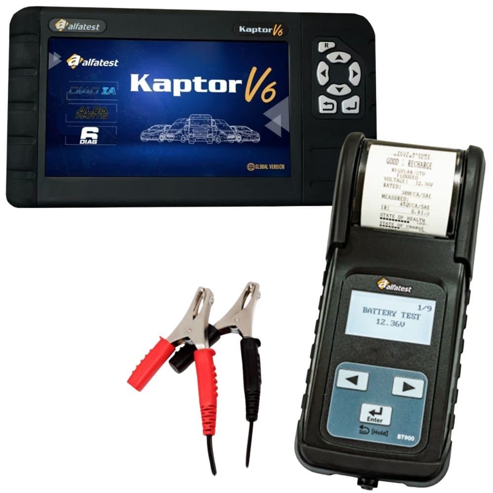 Combo Scanner Automotivo Kaptor V6 FLEX AUTO Testador de baterias digital com impressora BT900 ALFATEST-K9598