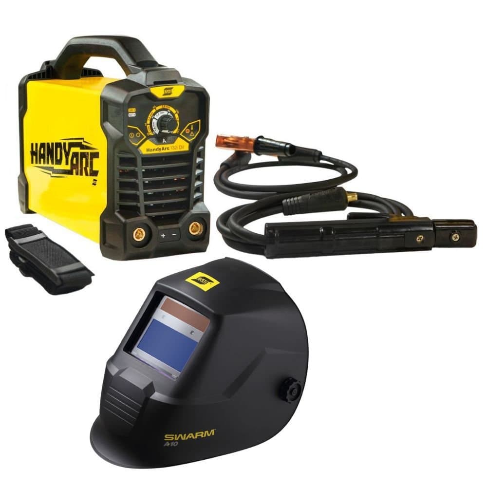 Combo Maquina de Solda Inversora MMA Handyarc 132I 130A Bivolt Mascara de Solda Escurecimento Automatico SWARM A10 ESAB-K9749