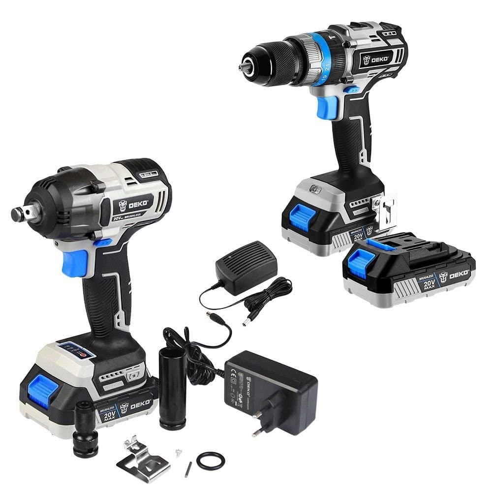 Combo Furadeira Parafusadeira Impacto Brushless 12 Pol com 2 Baterias 15Ah 20V e Carregador Bivolt Chave de Impacto Brushless DEKO-K9901