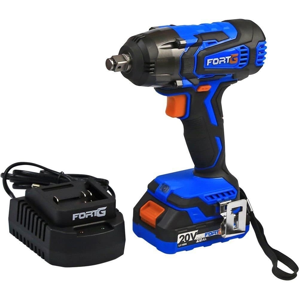 Combo Chave de Impacto 12 Pol 350Nm 20V 2Ah Intercambiavel Velocidade Variavel e Reversivel com Carregador Rapido FG3027XS1 Bateria de Ion FORTGPRO
