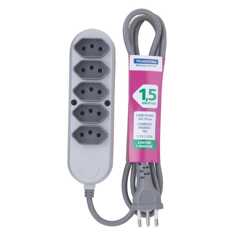Extensao Eletrica Bivolt com 5 Tomadas 2 P T 10 A com Cabo de 15 Metros TRAMONTINA-57504029
