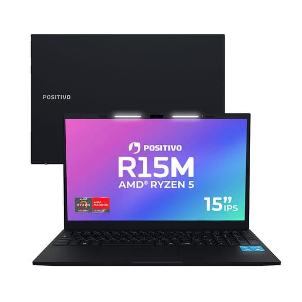 Notebook Positivo Vision R15M AMD Ryzen 5-5625U Linux 16GB RAM 256GB SSD Wi-Fi 6 15" Full HD IPS Minitela - Preto