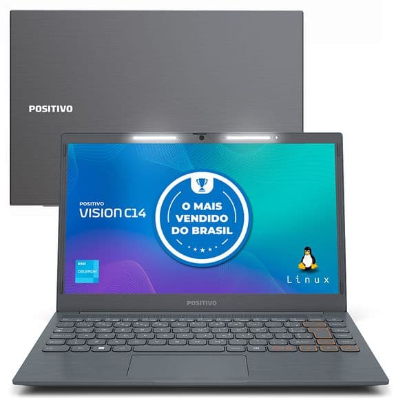 Notebook Positivo Vision C14 Intel Celeron N4020 Linux 8GB RAM 128GB e MMC 14.1" HD Lumina BAR Tecla Link Cinza