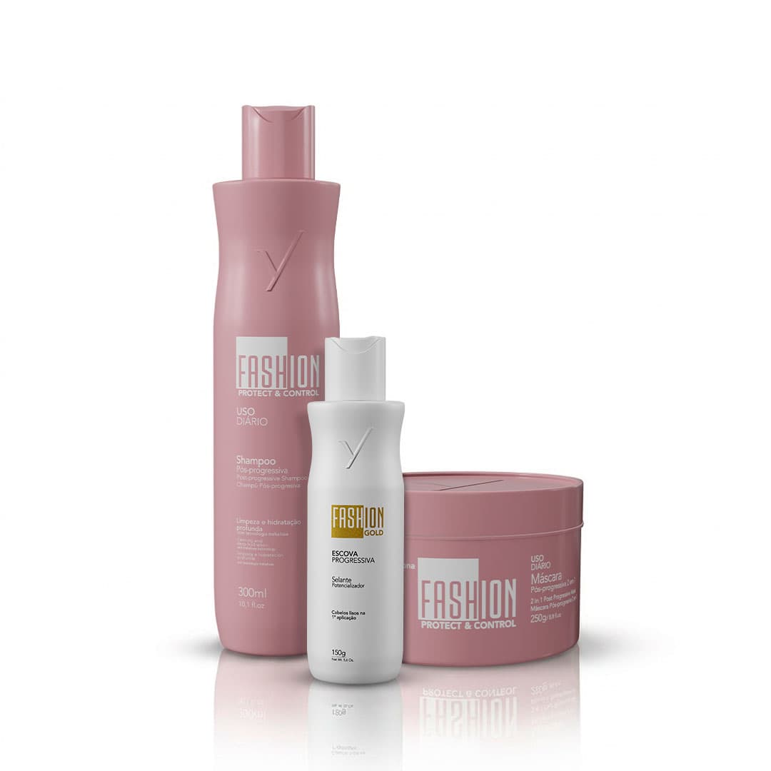 Combo Escova Progressiva 150g + Kit Manutenção Pós-Progressiva 300ml/250g - Fashion Gold