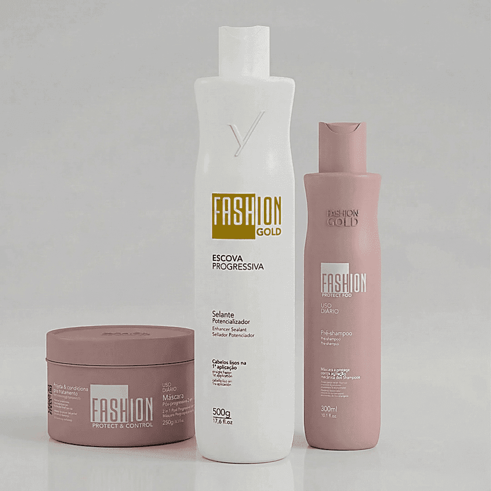 Combo Escova Progressiva 500g + Kit Manutenção Pós-Progressiva 300ml/250g - Fashion Gold