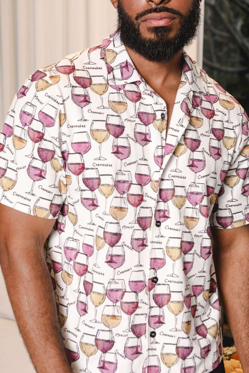 Camisa Pijama Masculina Manga Curta Estampa Wine