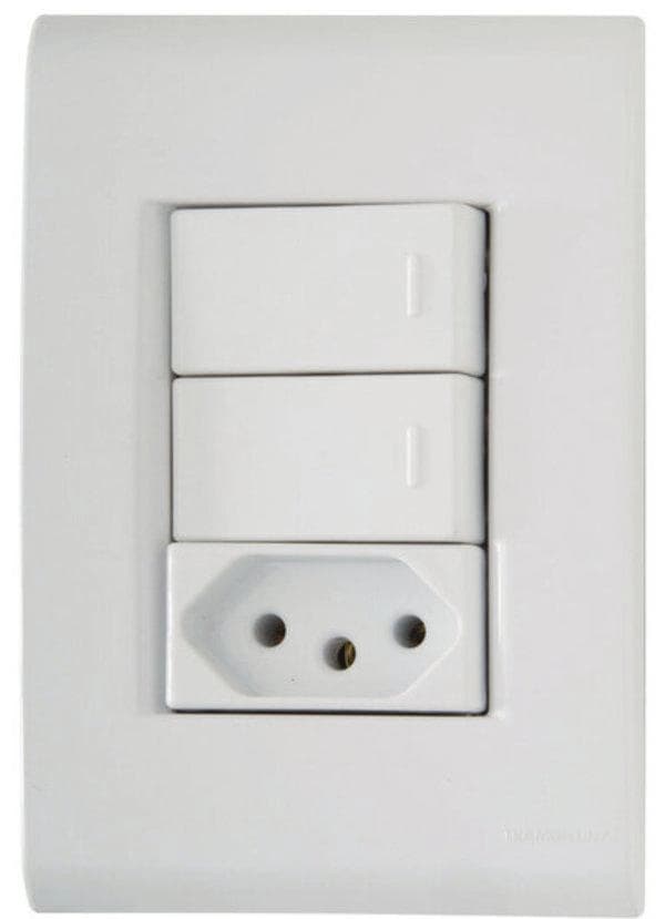 Conjunto 4x2 2 Interruptores Paralelos 10 A 250 V 1 Tomada 2P+T 10 A 250 V Tramontina Liz