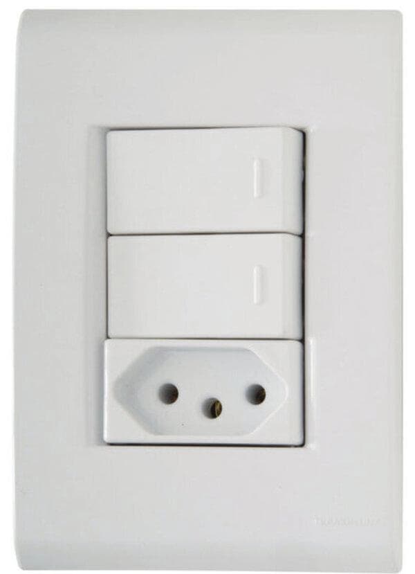 Conjunto 4x2 2 Interruptores Simples 10 A 250 V 1 Tomada 2P+T 20 A 250 V Tramontina Liz