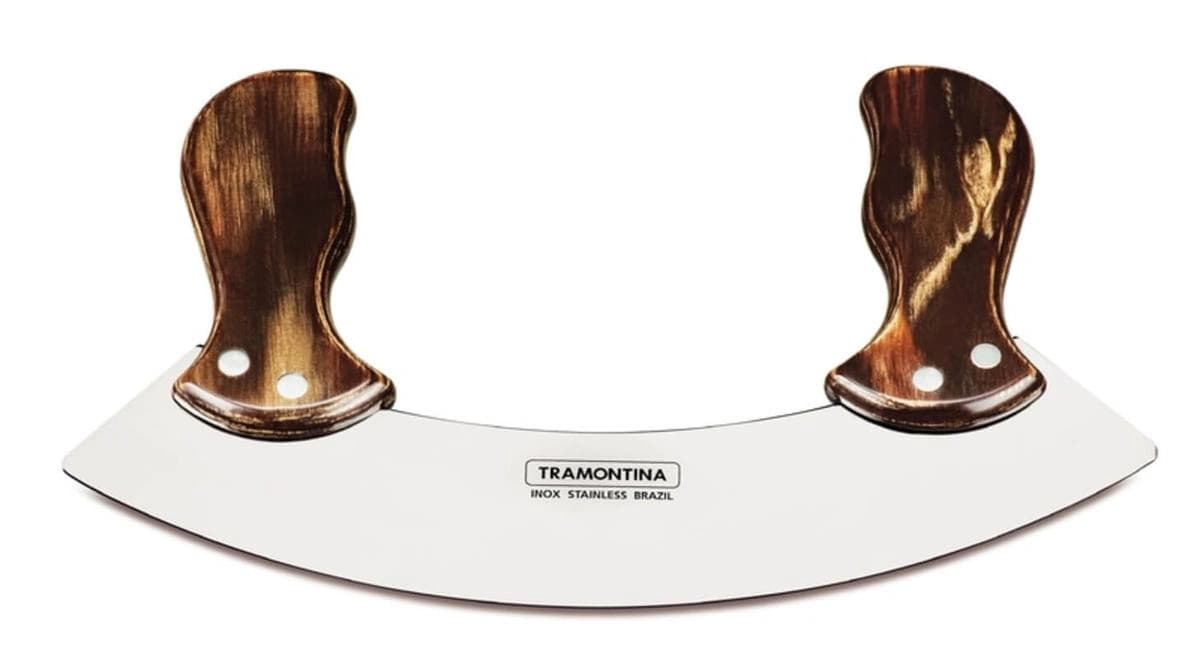 Mezzaluna Tramontina Polywood Aço Inox Cabo Castanho
